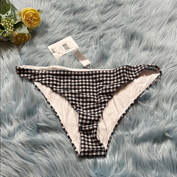 NWT Andie Swimwear The Cheeky Bikini Bottom in White Black Gingham Print Sz L - Picture 2 of 12